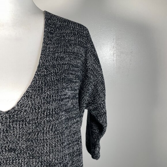 Express Black White Marled Deep V Neck Short Sleeve Pullover Sweater SP - Picture 4 of 13